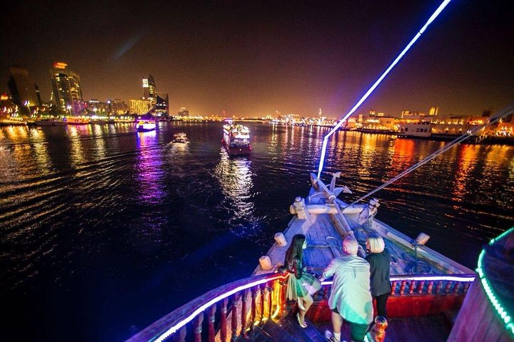Savor a delightful international buffet dinner while cruising past stunning Dubai Marina views enjoying the breeze from the open-air upper deck and luxury of air-conditioned comfort below.